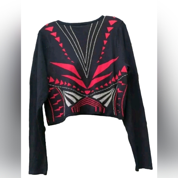 Derek♥️Heart Women's Knit Metallic Plus Size 1 X Red Stripe Zigzag Cropped Top - Picture 2 of 6